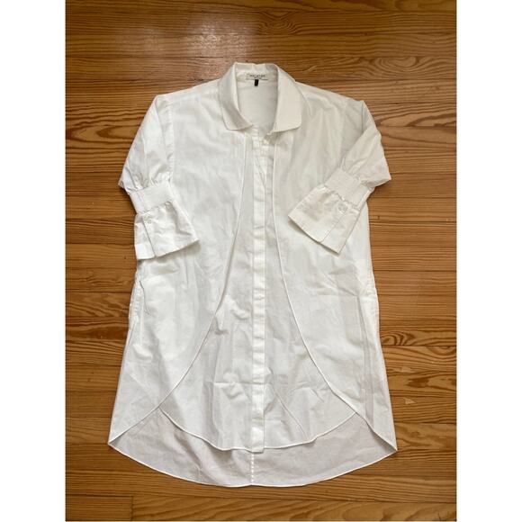 Shirt Dress Halston Heritage Smock Sleeve Overlay White Women's Size Small - Picture 2 of 14